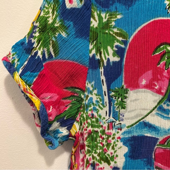 Vtg 90s Bila Colorful Travel Print Crinkle Gauze Midi Dress Sz M Boho Summer - Picture 3 of 10